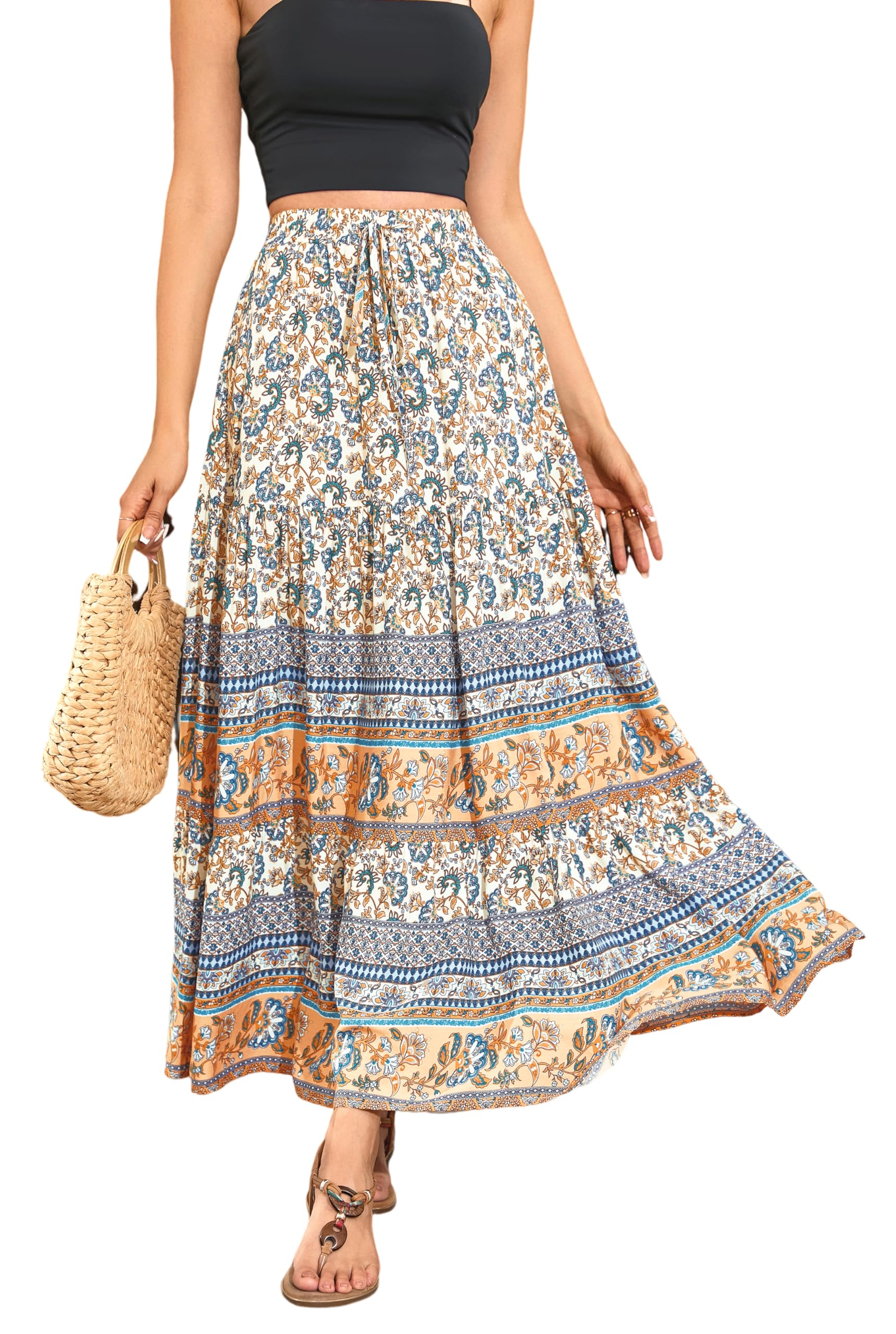 R.Vivimos Womens Summer Cotton Vintage Floral Print Boho Casual Ruffled Flowy Ma