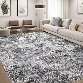DMOYEST Area Rug Living Room Rugs 8x10 Washable Abstract Grey Carpet | Neutral Modern Large Non-Slip Soft Low Pile Rugs for Bedroom Dining Room Home Office Indoor Decor