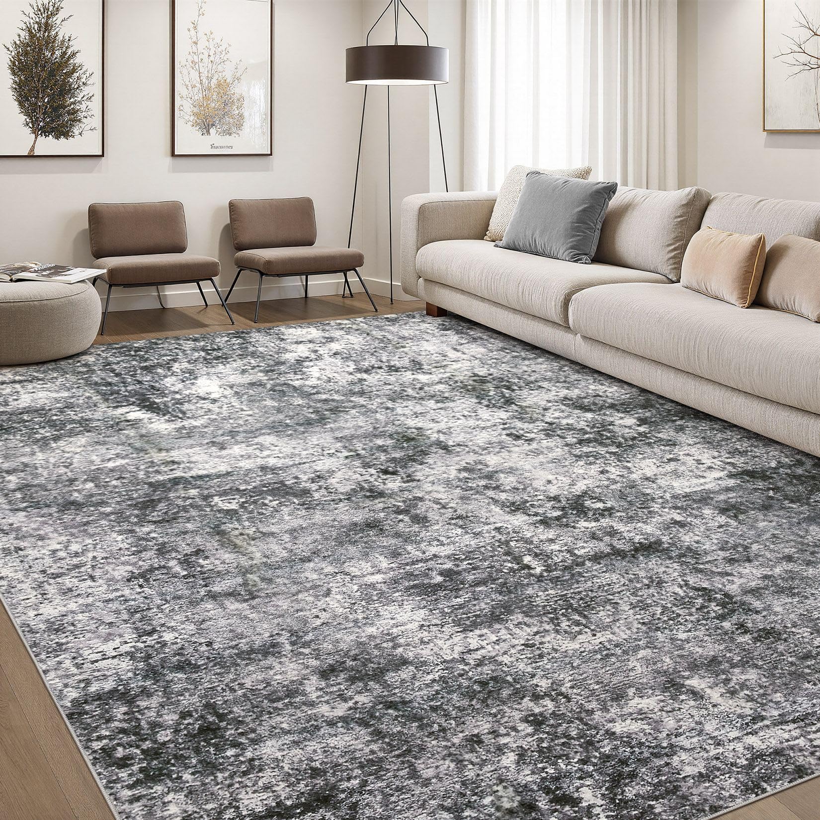 DMOYEST Area Rug Living Room Rugs 8x10 Washable Abstract Grey Carpet | Neutral M