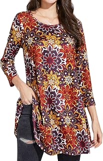 Enmain Women's Tunic Long Plus Size 3/4 Sleeve Chic and Elegant Blouse Top Loose Patterned Solid Color Round Neck T-Shirts Blouses