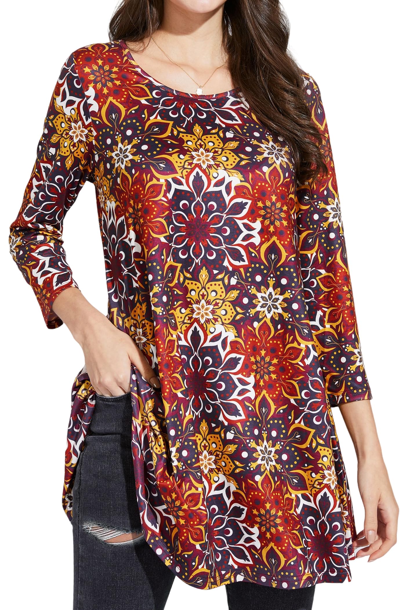 Enmain Women's Tunic Long Plus Size 3/4 Sleeve Chic and Elegant Blouse Top Loose