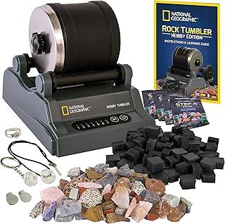 NATIONAL GEOGRAPHIC Hobby Rock Tumbler Kit - Rock Polisher for Kids & Adults, Durable Noise-Reduced Barrel, Rocks, Grit & New GemFoam for a Shiny Finish, Cool Toys, Great STEM Hobby Kit