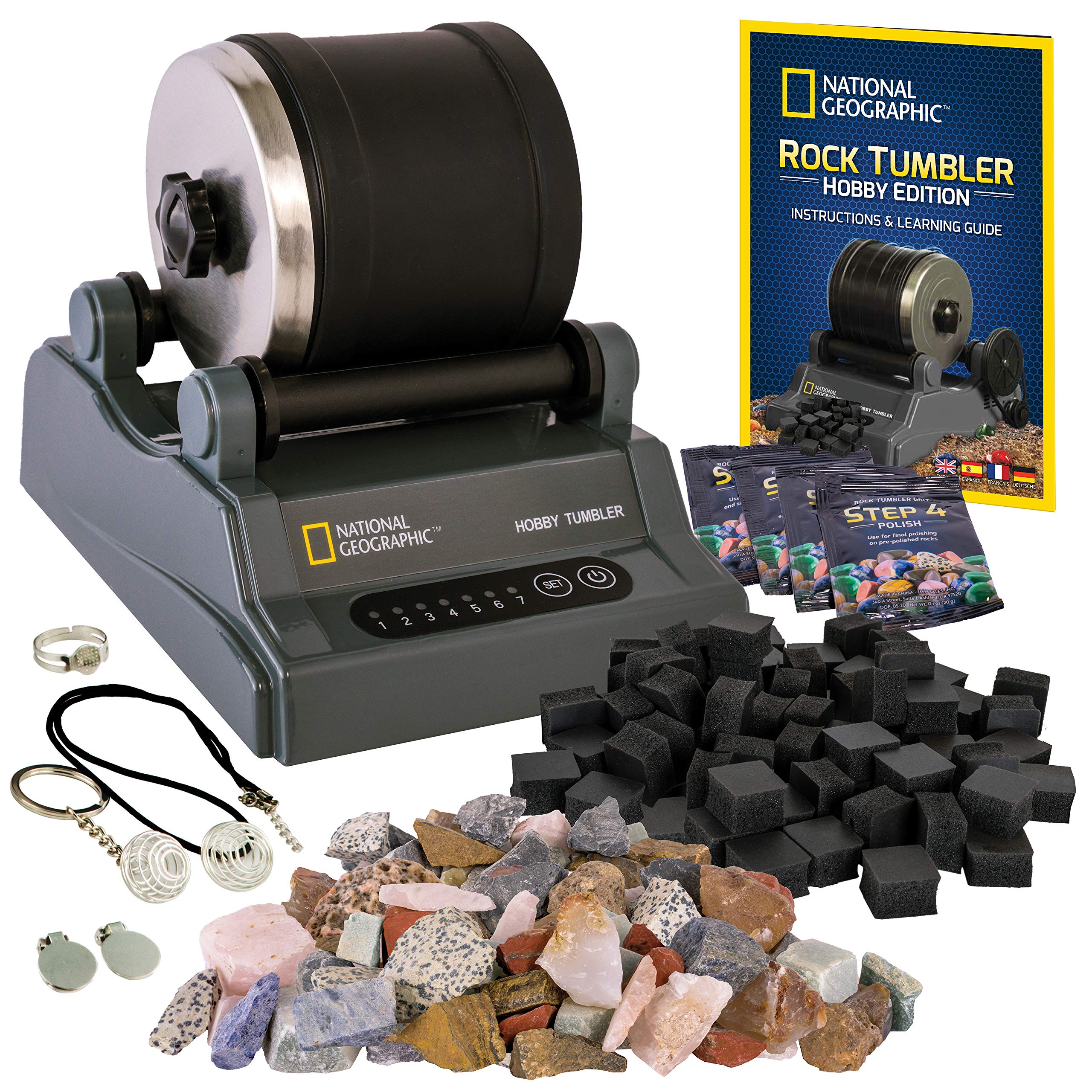 NATIONAL GEOGRAPHIC Hobby Rock Tumbler Kit - Rock Polisher for Kids & Adults, Du