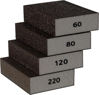 Furniture Clinic Sanding Block - Pack of 4 Wet & Dry Sanding Sponges (Coarse 60 / Medium 80 / Fine 120 / Superfine 220) - Abrasive Grit Sandpaper Blocks for Wood, Walls & Ceilings