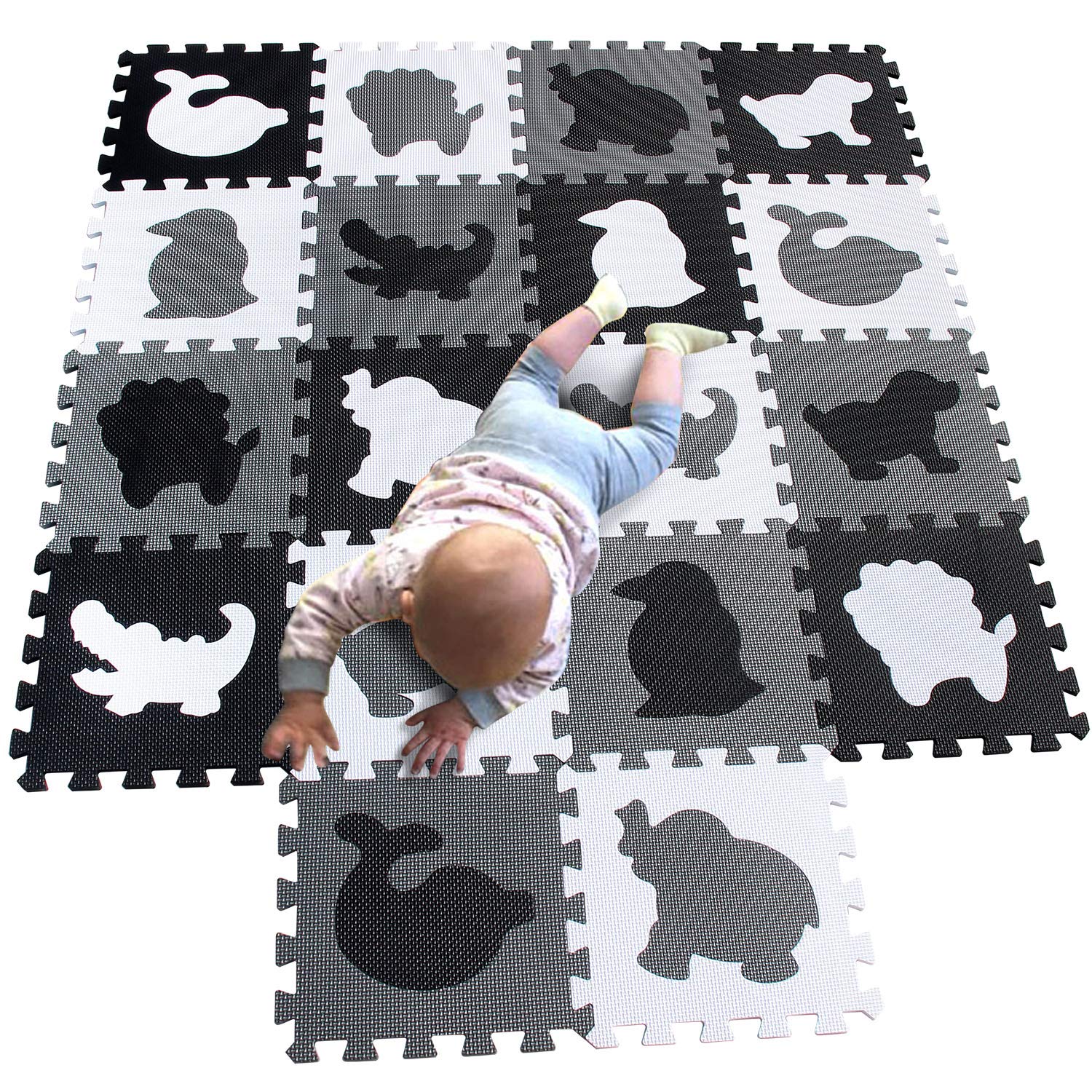 MQIAOHAM® 18 Pieces Puzzle Play Mats, Soft Baby Play Mat, Kids Interlocking Foam