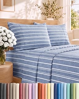 Full Size 4 Piece Sheet Set - Breathable & Cooling Sheets - Blue Stripes