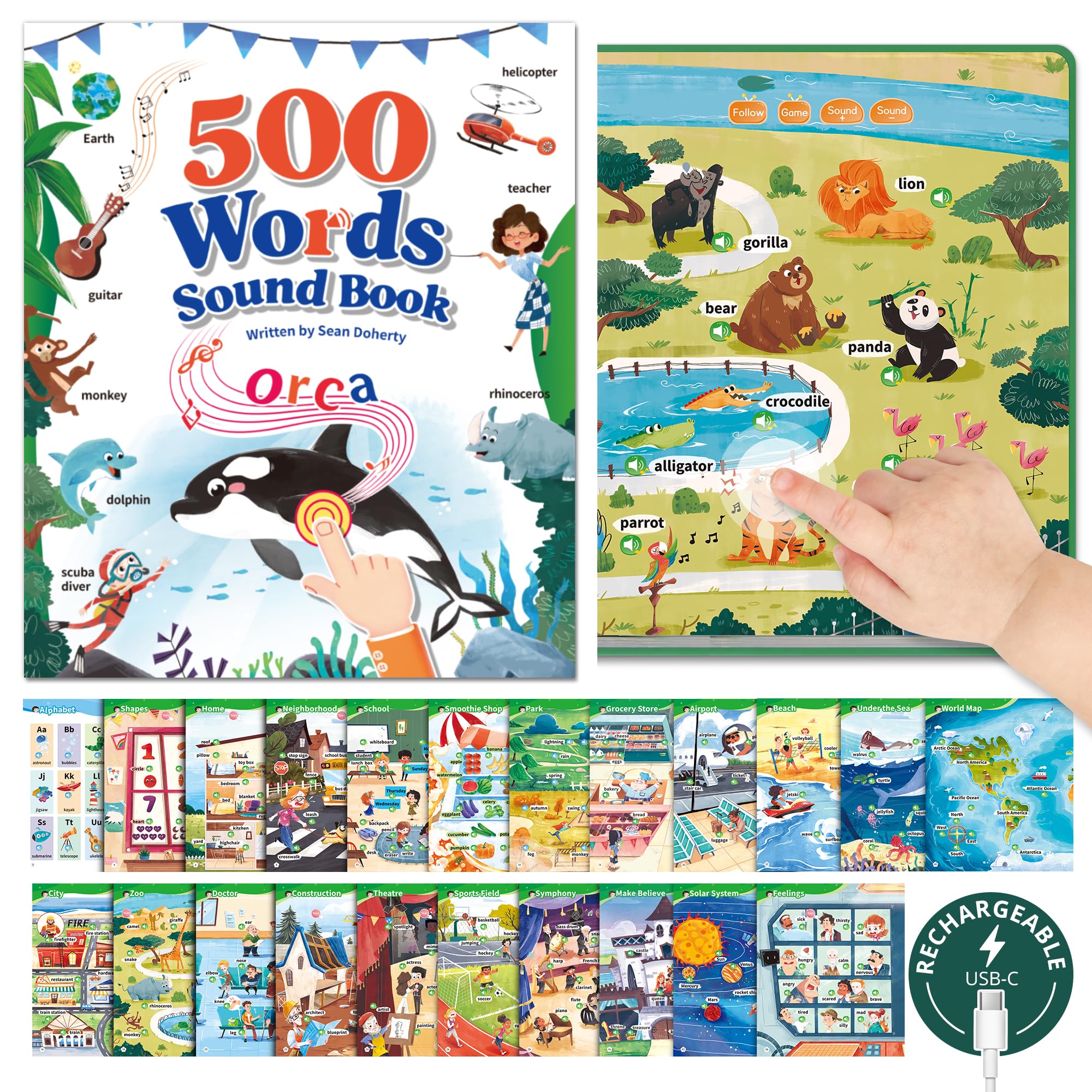 Timetome 500 Words Sound Book for Kids | Interactive Educational Toy with 23 The