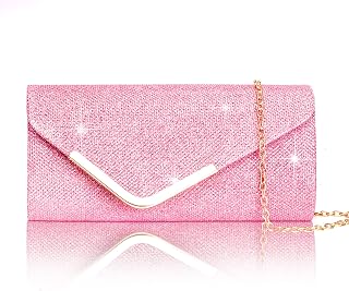 Larcenciel Women's Clutch Bags and Clutches Evening Bag Shiny Sequins with Chain, Chic Women's Shoulder Bag Clutch Bag for Wedding, Party, Ball, Travel (Pink)