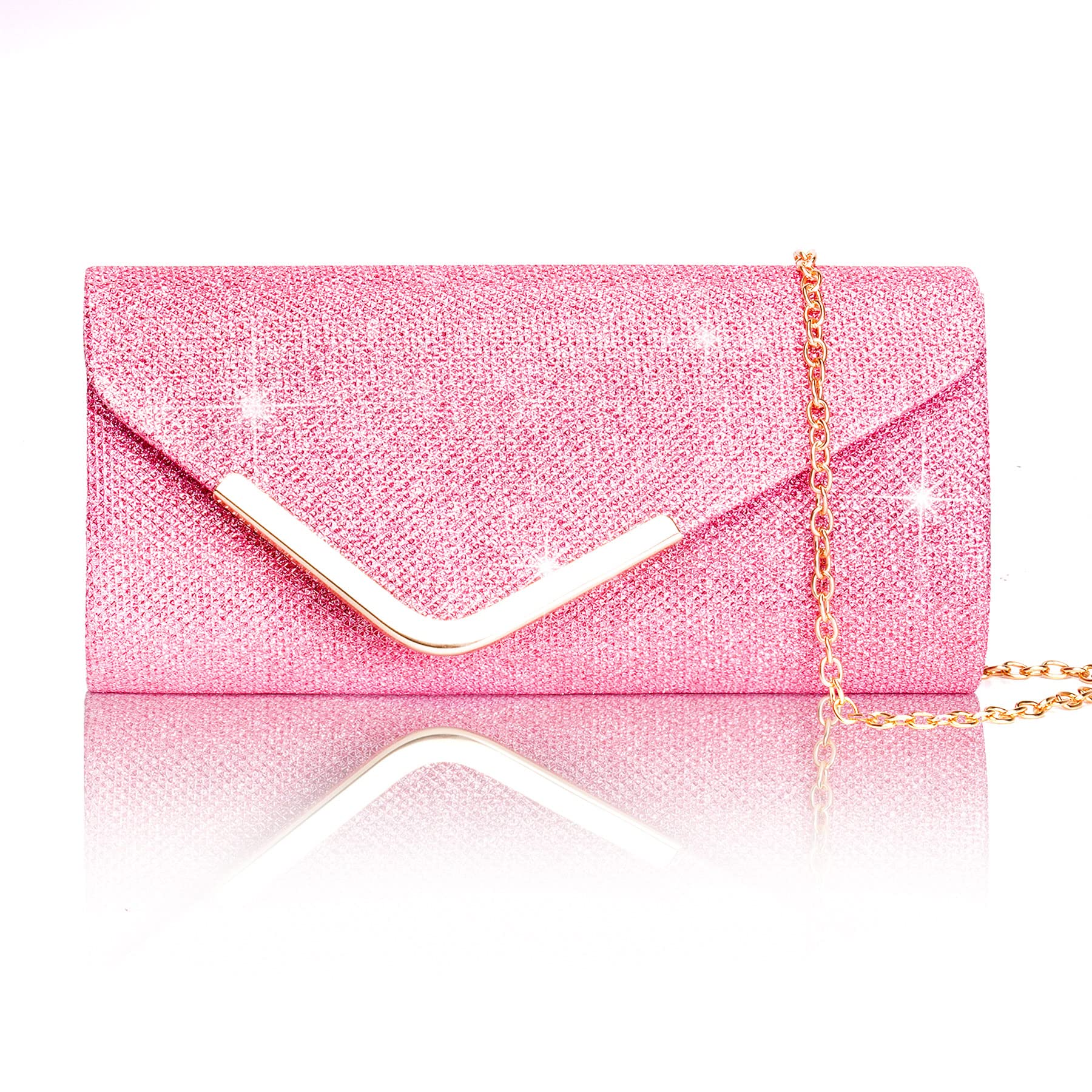 Larcenciel Women's Clutch Bags and Clutches Evening Bag Shiny Sequins with Chain
