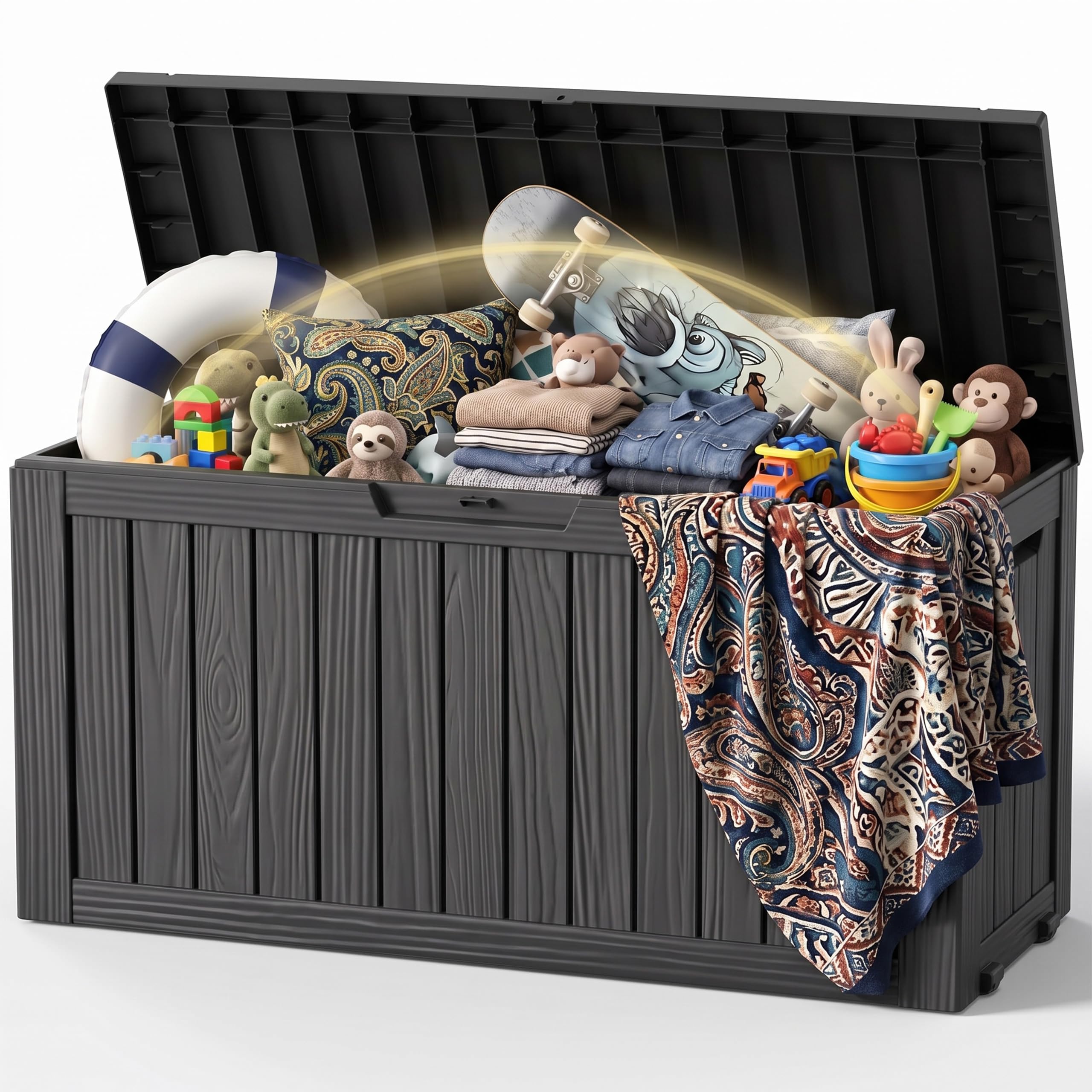 DRATO 155 Gallon Deck Box Waterproof Outdoor Storage Box with Wheels, Black | Lo