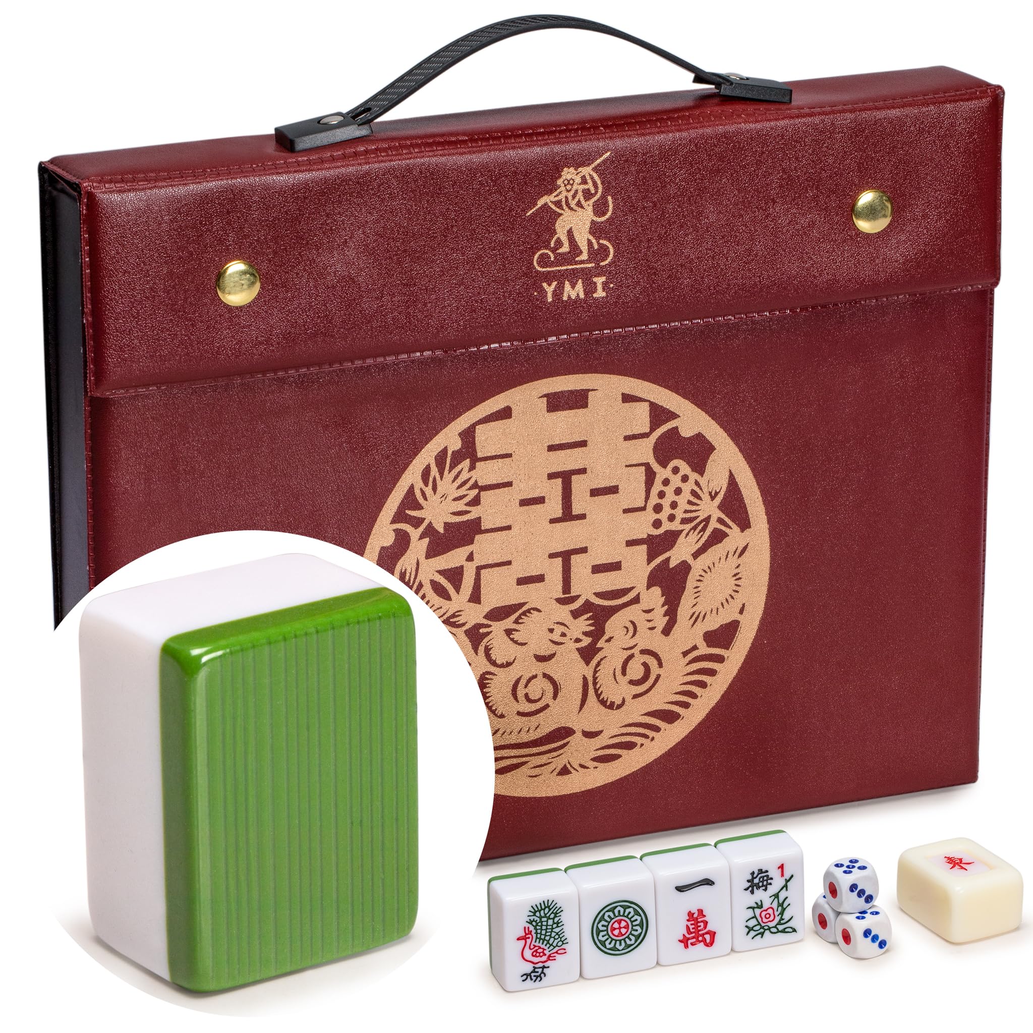 YMI Rouge Heritage Chinese Mahjong Set, 146 Tiles | 146 engraved melamine tiles 