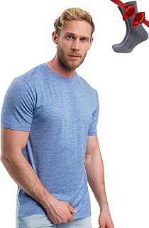 [Nextuyere] Premium Merino Shirt Men's Short Sleeve Breathable 100% Merino Wool T-Shirt Men + Hiking Wool Socks
