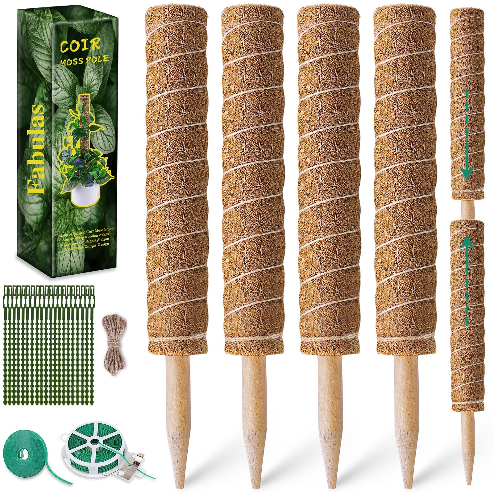 Fabulas Moss Pole Monstera Plant Support, Extended to 48 Inch, 4 Pack 16 in | Pl