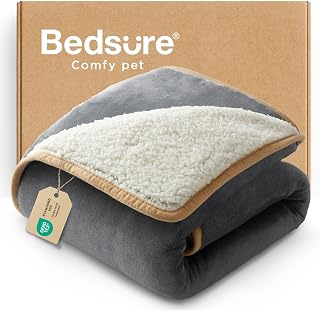 Bedsure Waterproof Dog Blankets for Small Dogs Soft Cat Blanket Warm,25X35 | Washable Plush Sherpa Fleece Puppy Blanket for Couch Protector, Reversible Cozy Calming Throw for Pet Indoor,Grey