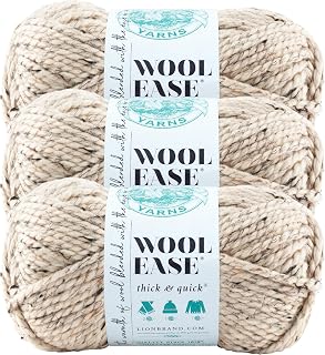 Lion Brand Yarn Wool-Ease Thick & Quick Yarn, Soft and Bulky Yarn for Knitting, Crocheting, and Crafting, 3 Pack, Oatmeal