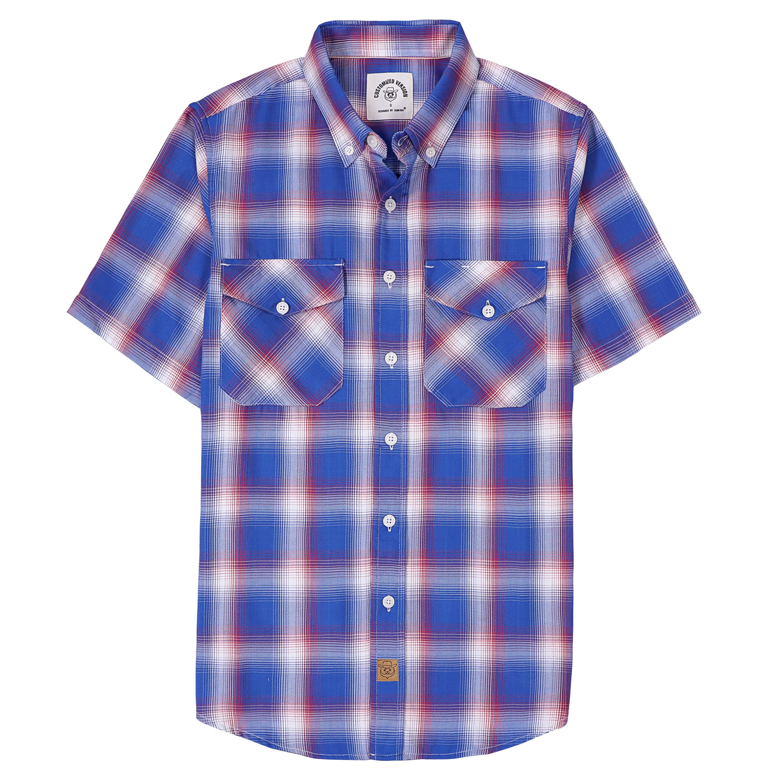 Dubinik® Mens Short Sleeve Button Down Two Pockets Soft Vintage Regular Fit Vint