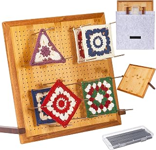 13" Crochet Blocking Board for Granny Square with 25 Pegs(Pins) &amp; Felt Bag | 625 Holes, Blocking Board for Crochet Projects, Adjustable Bamboo Wood Board for Crocheting &amp; Knitting, Gift for Crocheter