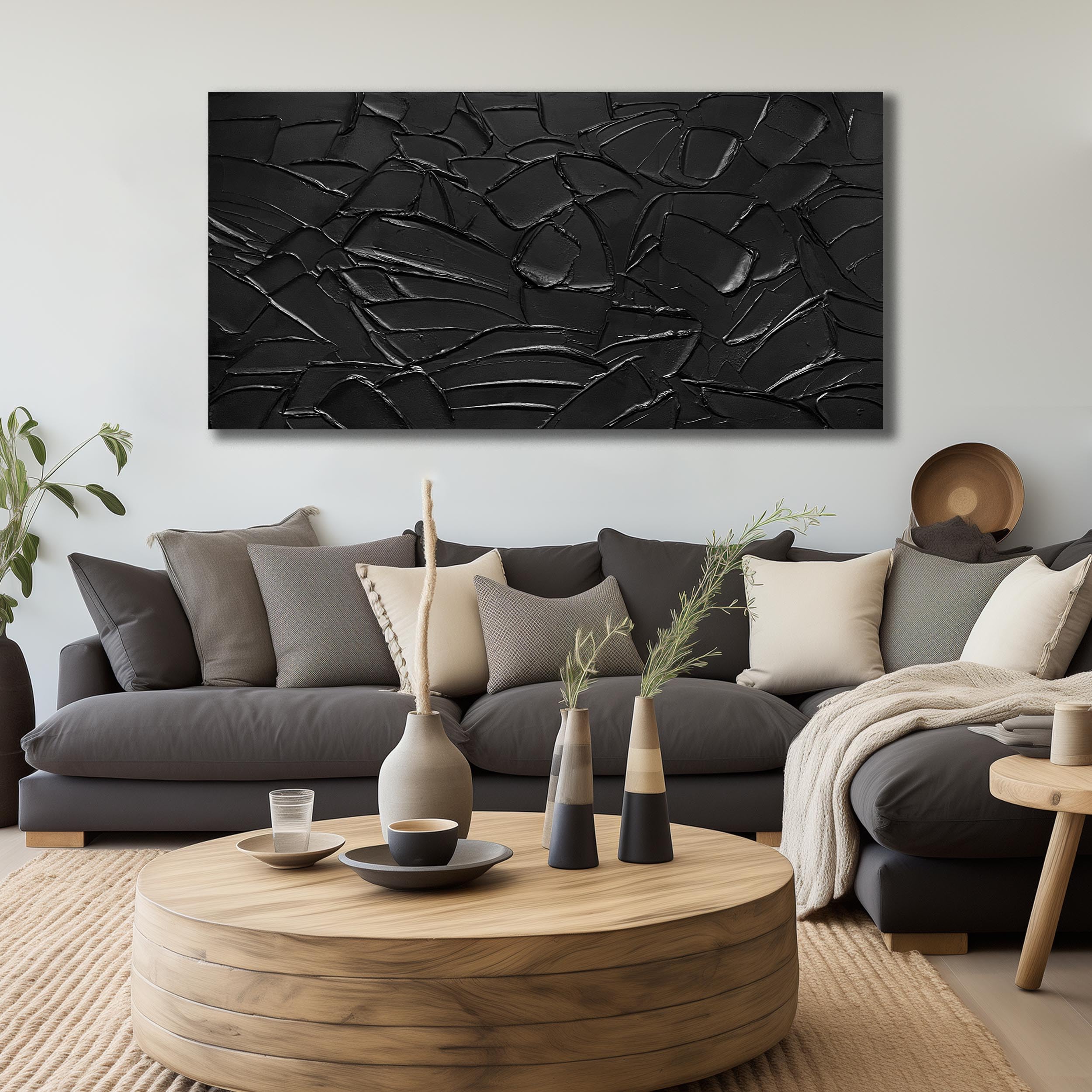 SKYRISE Large Hand Painting 3D Textured Canvas Wall Art for Living Room, Neutral