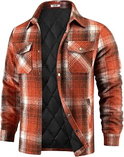 COOFANDY Chaquetas de franela para hombre, acolchadas, con forro, a cuadros, manga larga, con botones, gruesas, para invierno