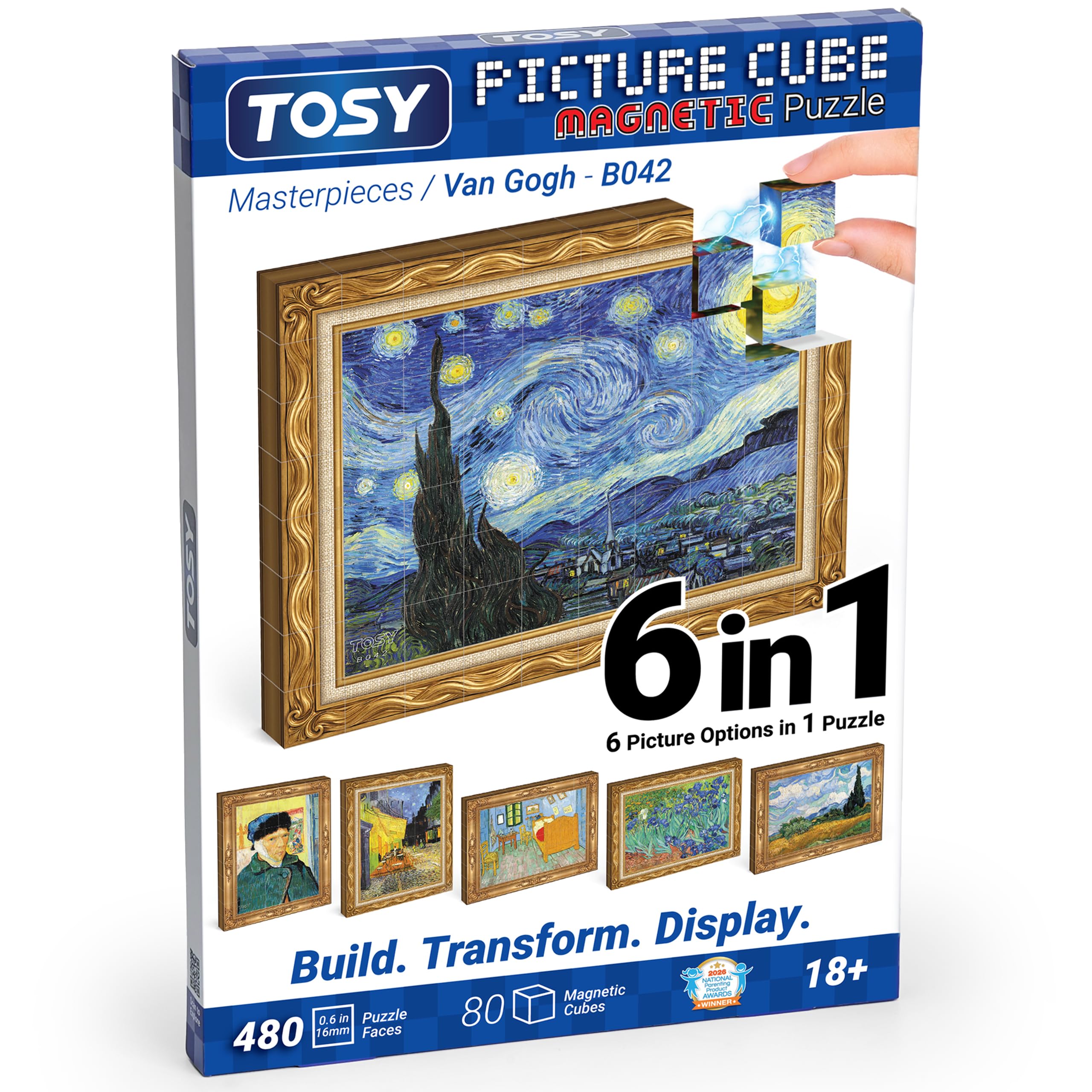 TOSY Picture Cube Van Gogh: 6-in-1 Magnetic Picture Puzzle, 80 Blocks, 480 Puzzl