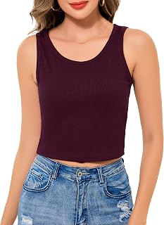 Sopesil Camiseta corta sin mangas para mujer, cuello redondo, acanalada, ajustada, tirantes anchos, para verano, casual, básica