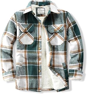 WINDFIT Men's Cotton Sherpa Button Down Flannel Shirt Jacket Plaid Shirt