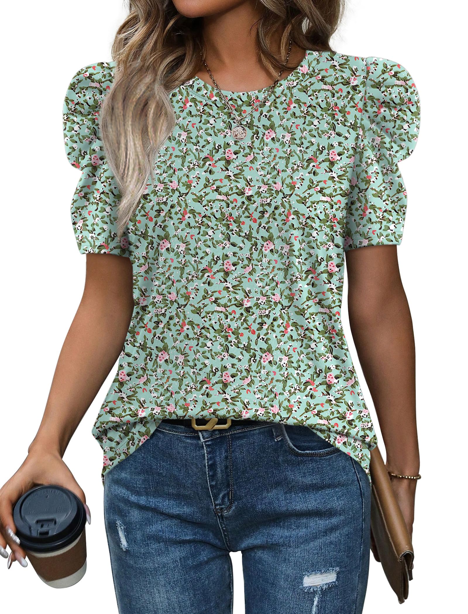 WIHOLL Top estivi da donna a maniche a sbuffo girocollo magliette eleganti casua