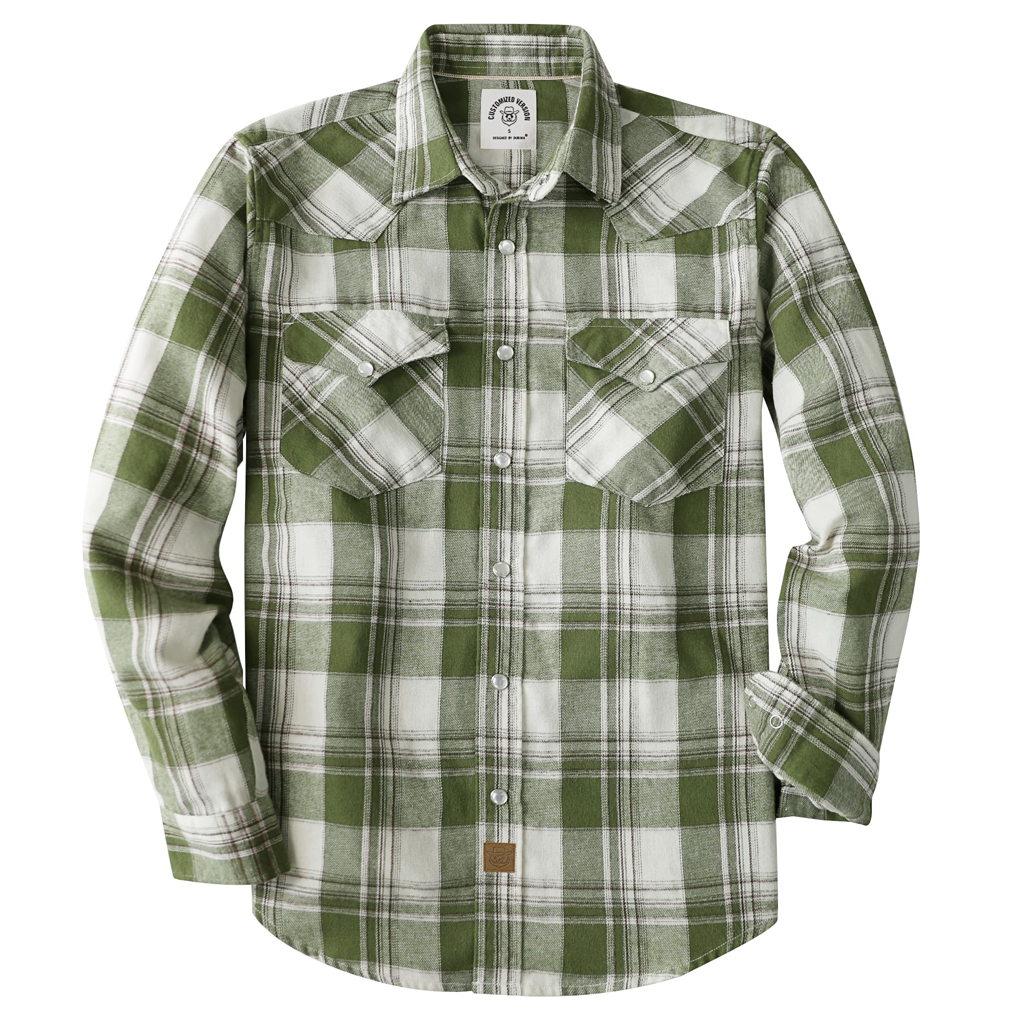 Dubinik® 6 oz Flannel Shirt for Men Pearl Snap Western Cowboy Long Sleeve