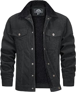TACVASEN Men Cargo Jacket Corduroy Sherpa Lined Fleece Winter Coat Thick Warm Stand Collar Jacket With Pockets