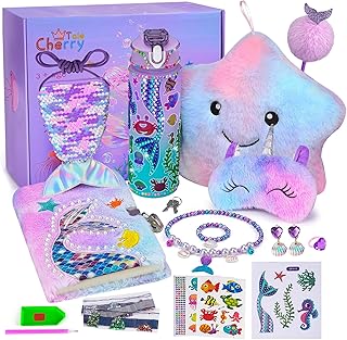 Cherry Tale Mermaid Gifts for Girls 4-6, Mermaid Toys for Girls Age 6-8 9+ | Birthday Gifts for Girls Age 3+ Years Old, Christmas Gift Box with Plush Diary Light Up Pillow for Daughter Niece