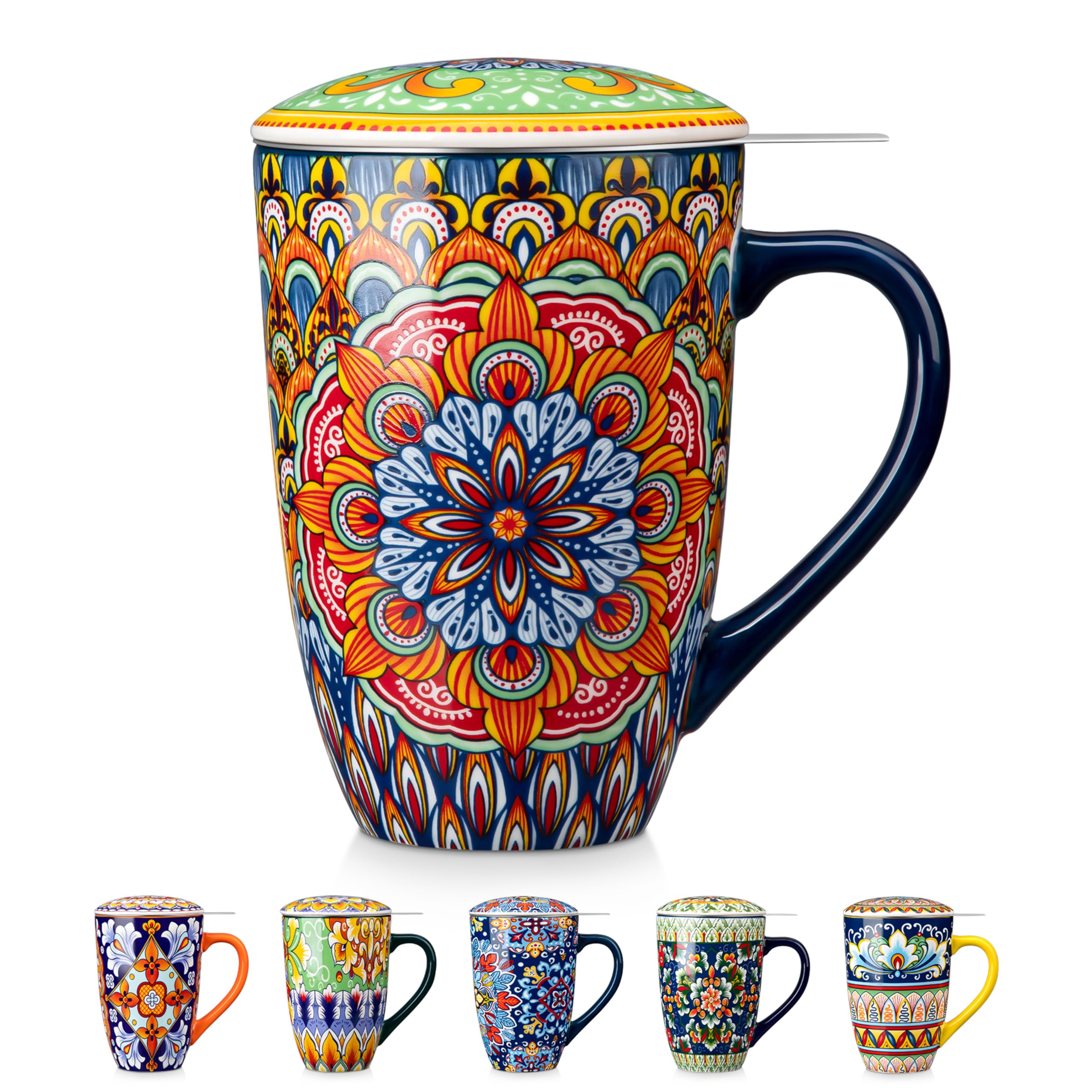 vancasso Ceramic Tea Mug with Infuser and Lid, 18 Ounce Bohemian Loose Leaf Cup,