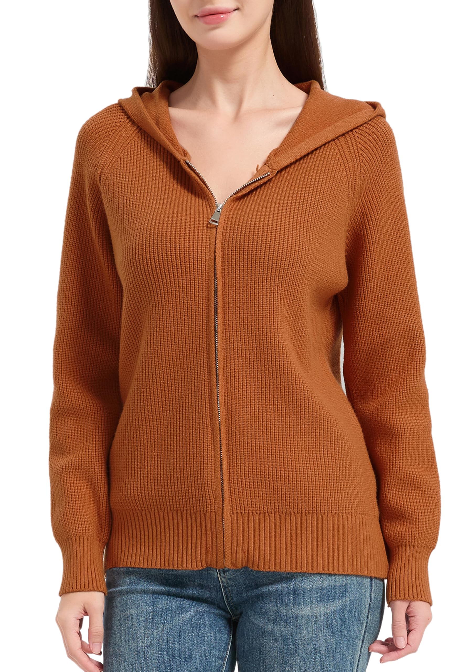 Tronjori Womens Zip up Hooded Cardigan Knitted Hoodies Raglan Sleeve Sweaters Ja
