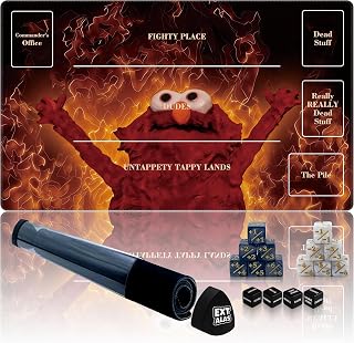 Playmat for MTG with Storage Tube & 16 D6 Dice, 24 x 14 Inch TCG Playmat with 12 Counter & 4 Keyword Dice, Stitched Edges, Non-Slip Rubber Base, Zones