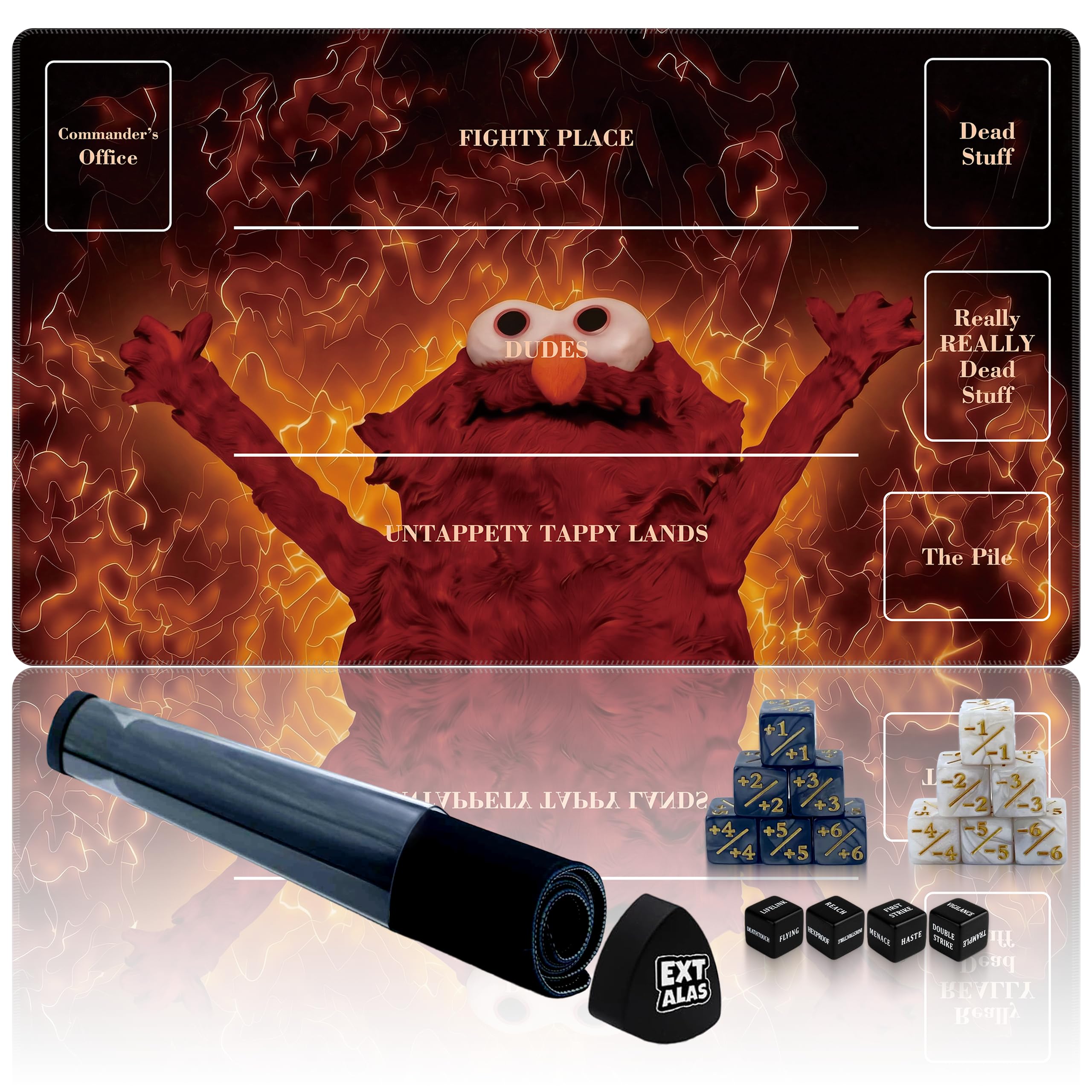 Playmat for MTG with Storage Tube & 16 D6 Dice, 24 x 14 Inch TCG Playmat with 12