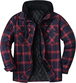 ZENTHACE Mens Thickened Plaid Hooded Flannel Jacket with Quilted Lining