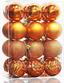 Lulu Home Halloween Ball Ornaments, 24 Ct 2.36" Pre-Strung Hanging Ornament Decorations, Shatterproof Plastic Balls for Holiday Party Wreath Garlands Trees, Orange