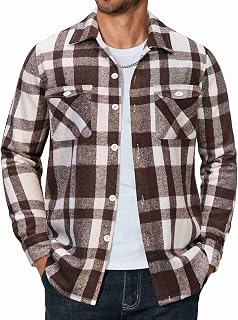 COOFANDY Men Flannel Shirt Casual Button Down Shirt Jacket Long Sleeve Plaid Shirts with Pockets