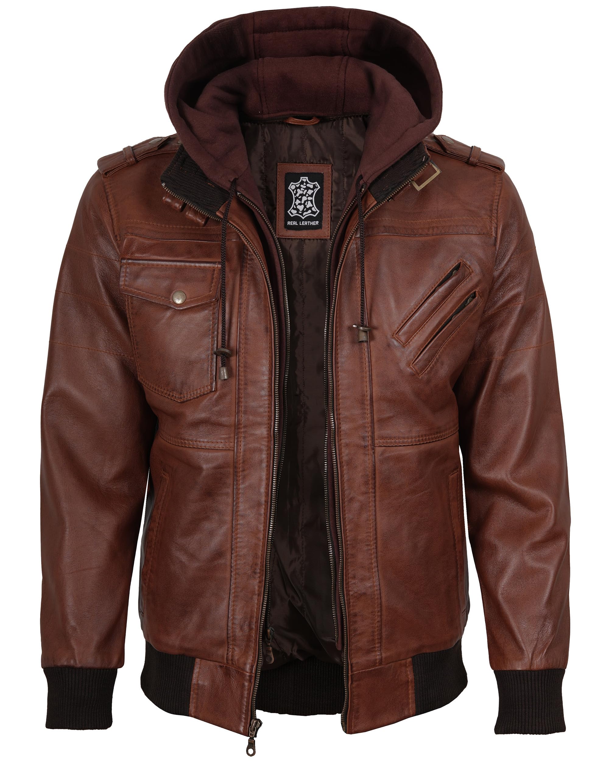 FJackets Real Lambskin Leather Biker Jacket - Quilted Cafe Racer Zip Up Moto Jac