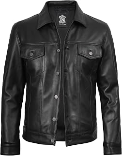 Decrum Trucker Leather Jacket Men - Vintage Style Real Lambskin Leather Jackets for Men with Button Closure