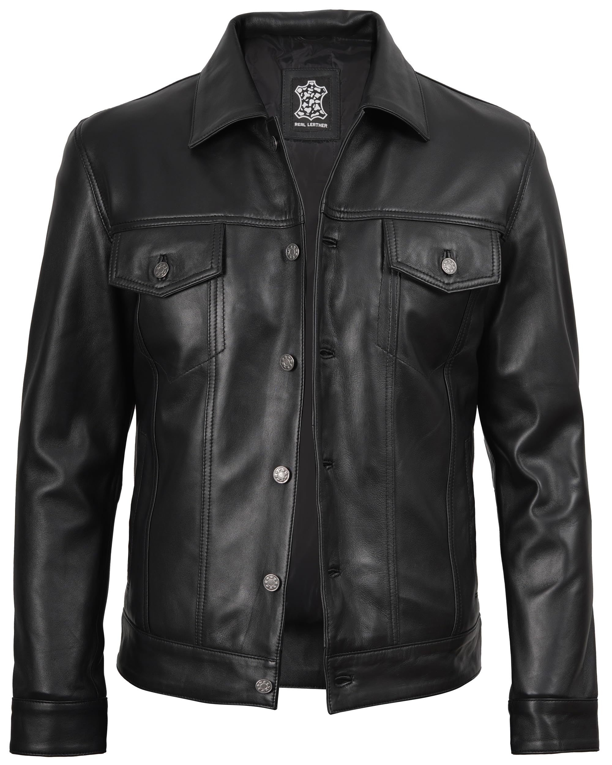 Decrum Trucker Leather Jacket Men - Vintage Style Real Lambskin Leather Jackets 