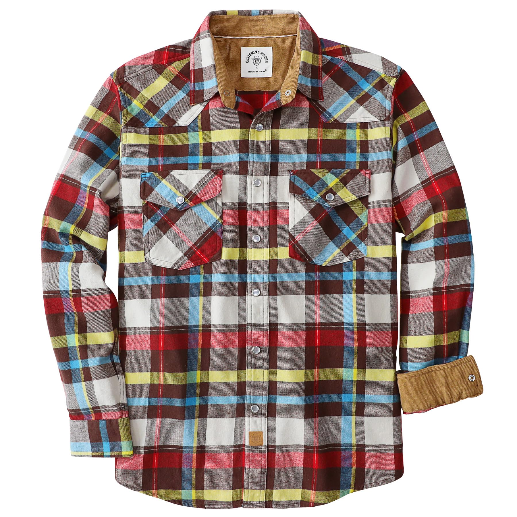 Dubinik® 6 oz Flannel Shirt for Men Western Pearl Snap Shirts Long Sleeve Casual