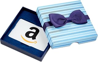 Amazon Physical Gift Card in a Blue Bow Tie Box