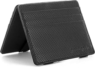 Jaimie Jacobs Flap Boy Slim Wallet Magic Wallet RFID Protection Men's Small Credit Card Holder, Perforated Leather Black, Elegant