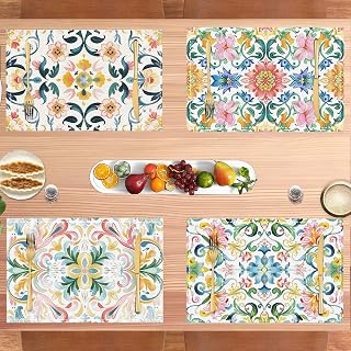 Placemats 12x18 Inch Woven Thick Linen Placemats Washable Placemats for Dining Room Party Kitchen and Home Decor Durable Decorative Durable (4 Pack) A4