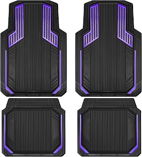 CAR PASS Heavy Duty Deep Dish Rubber Car Floor Mats, 4 Pieces Black Purple