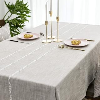 Home Brilliant Square Tablecloth 132x132 CM, Heat-Resistant Heavy Duty Table Cloth, Stripe Faux Linen Table Cover for Kitchen Dinning Tabletop Round Table(52 x 52inch, Light Linen)