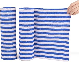 2x25 Pack - Commercial Grade Microfibre Cleaning Cloth Rolls - Reusable, Washable - Blue White Stripe Microfibre Cloths