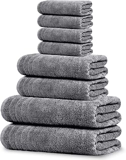 Tens Towels 8 Piece Towels Set, 2 Extra Large Bath Towels, 2 Hand Towels, 4 Washcloths, 100% Cotton, Lighter Weight, Quicker to Dry, Super Absorbent, Perfect Bathroom Towels Set (Dark Grey)