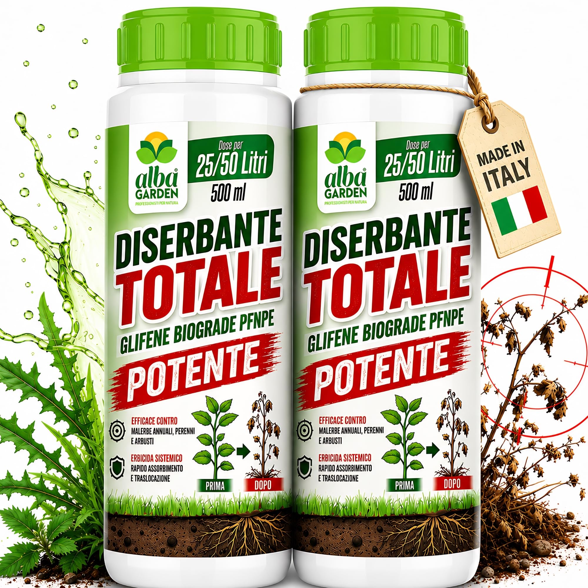 Albagarden - Powerful Total Weedkiller - 2 x 500 ml - Glyphosate for Weeds with 