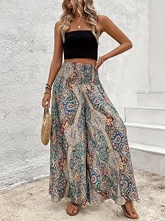 Women Palazzo Pants Summer Wide Leg 2026 High Waist Boho Paisley Print Trendy Casual Lounge Beach Pants